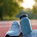Running shoes next to a water bottle, suggesting fitness and movement.
