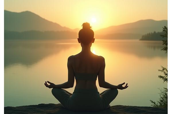 A person meditating outdoors at sunrise, reflecting calm and mental well-being.