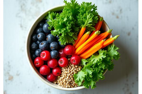 A vibrant bowl of fresh vegetables and whole grains, representing balanced nutrition.